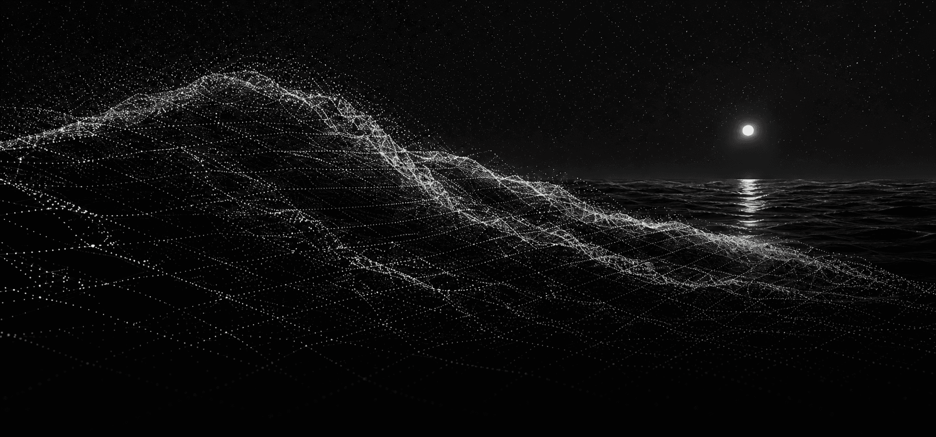 A moonlit ocean rendered as a flowing field of luminous points.